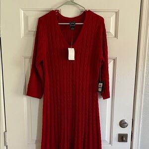 JH Red Cable Knit A-Line Pleated Mini Sweater Dress